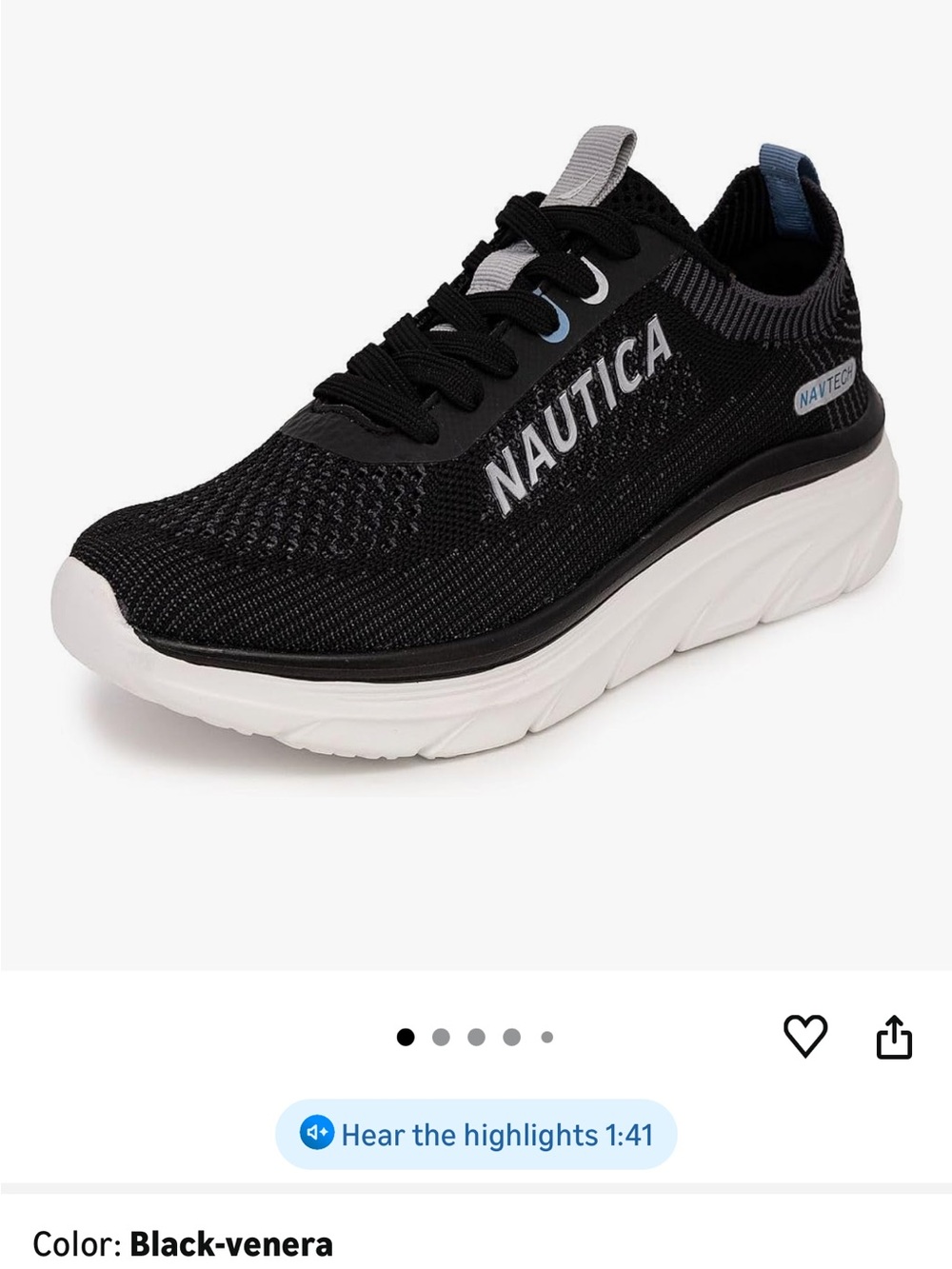 Nautica Men's Black Knit Sneaker with White Sole and Blue Accents